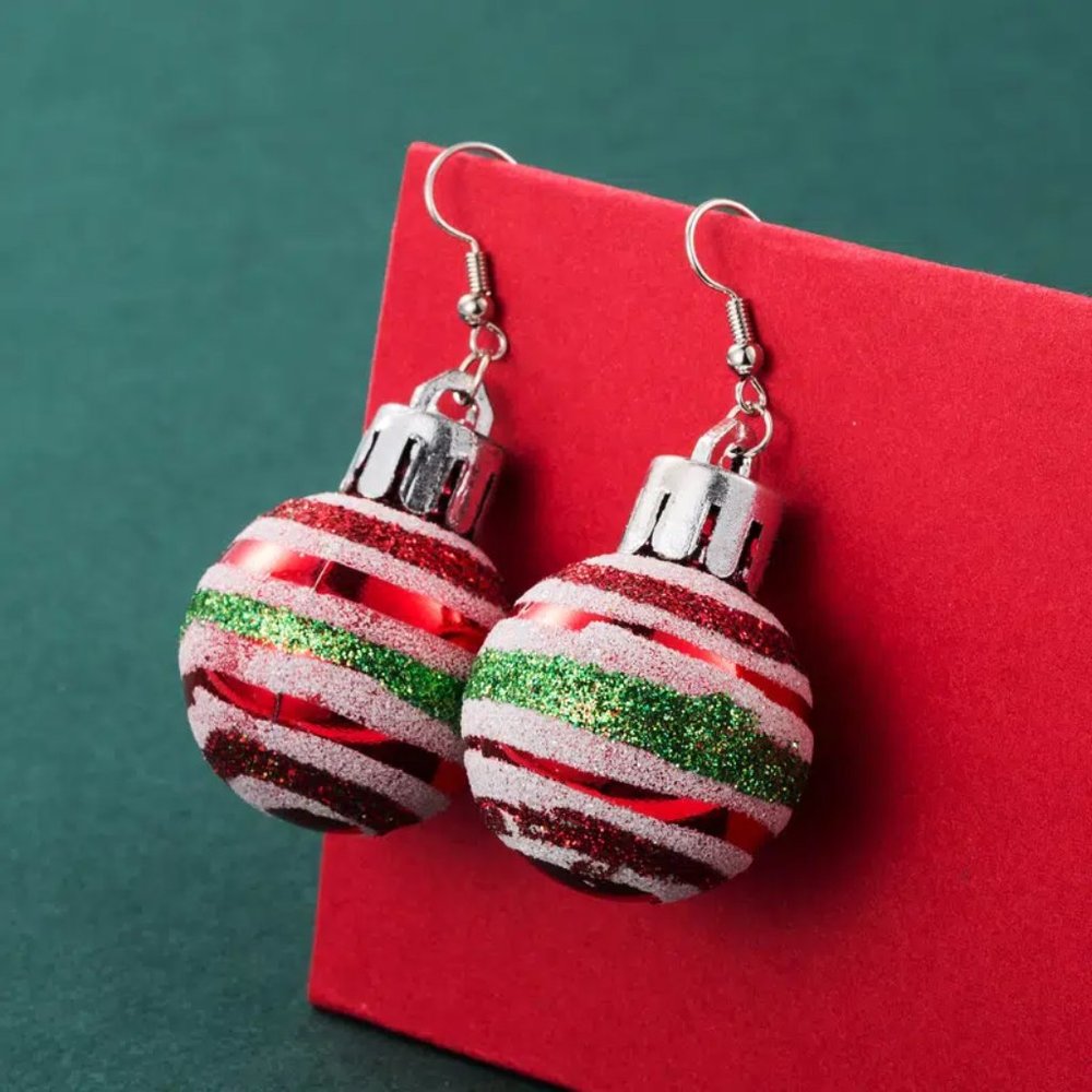 Christmas Red Ball Tree Ornament Earrings Retro